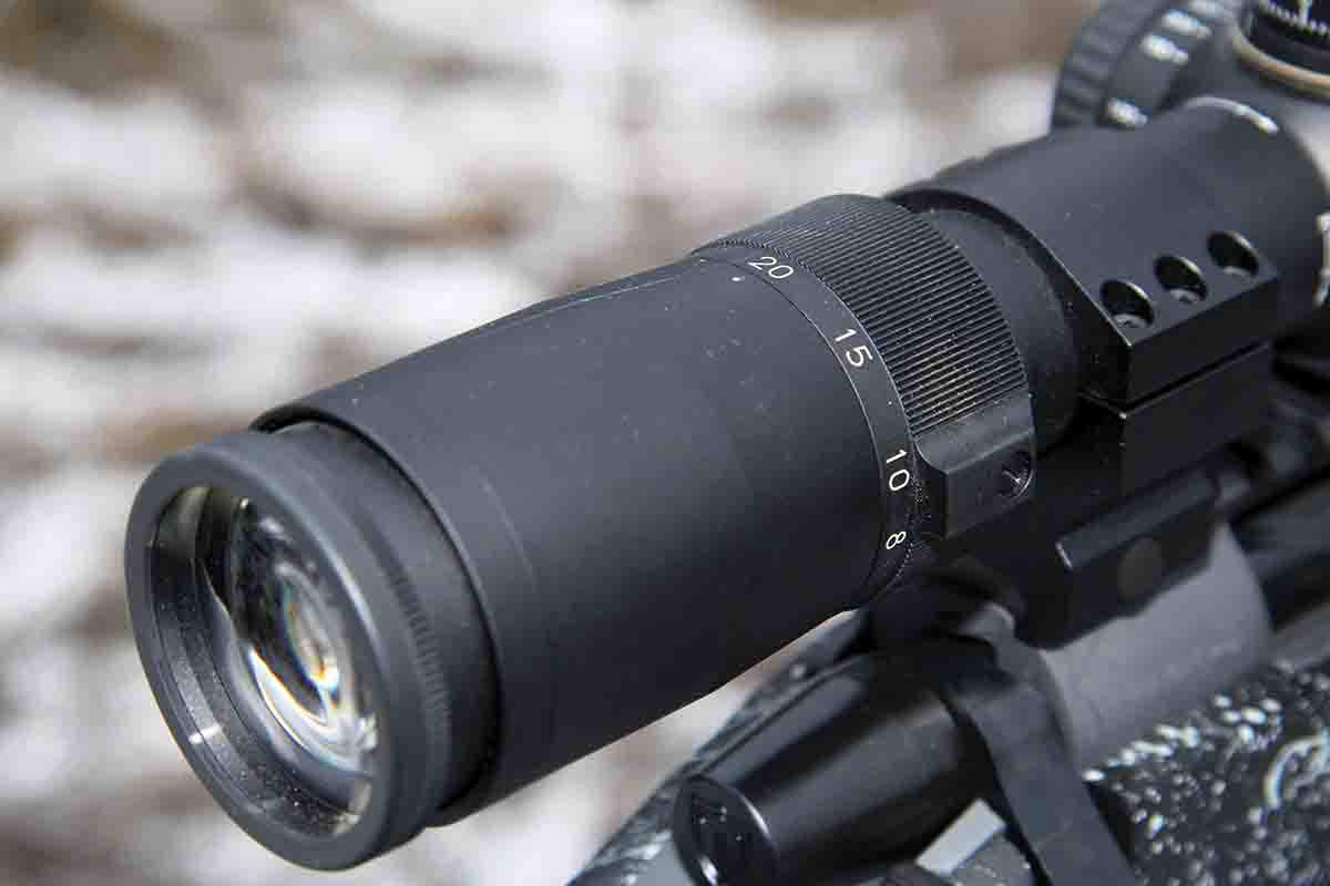 The Huskemaw 4-20x 50mm Blue Diamond scope provides a full 4 inches of eye relief, protecting shooters from scope cuts while firing hard-recoiling magnum rifles.